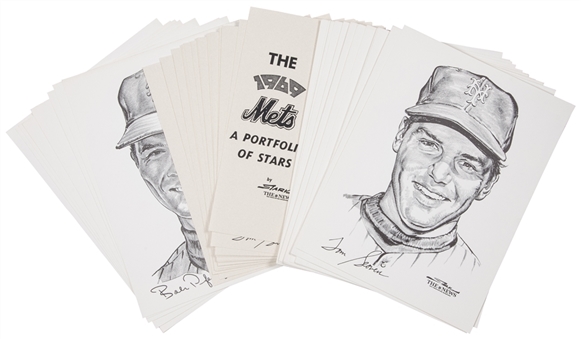 New York Daily News/Stark 1969 Mets Original Portfolio Complete Set (20) with Additional (8) Unpublished Drawings
